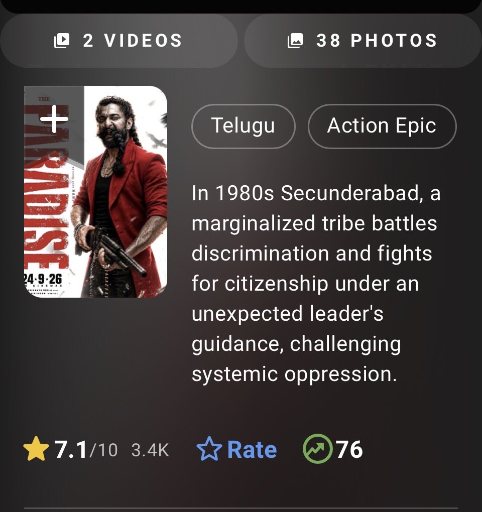 bhairavidevi7's tweet photo. Look at their collective narrative movie is rated 7.! Toxic after everyone collectively gave it 1 it’s 4! Give paradise its due rating ! 1 ⭐️
#TheParadise #imdb #ToxicTheMovie https://t.co/oaa6Amzl3j