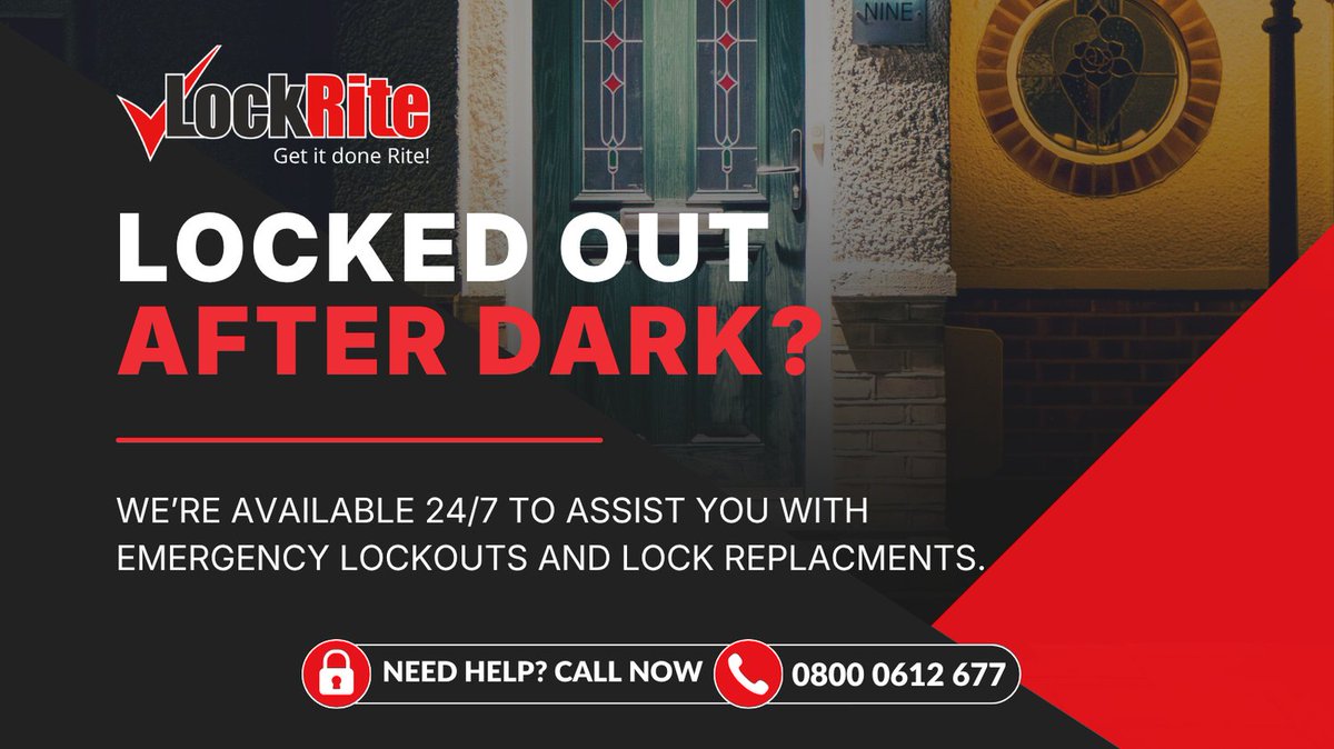 LockRiteLock's tweet photo. 🔒🔑 Locked out after dark? We're just a phone call away.

Call us now on 📞 0800 0612 677 or visit https://t.co/LaXJPvtPtG to find your local emergency locksmith today.

#Locksmith #EmergencyLocksmith #LockedOut #247Locksmith https://t.co/OJ5p7bzl5z