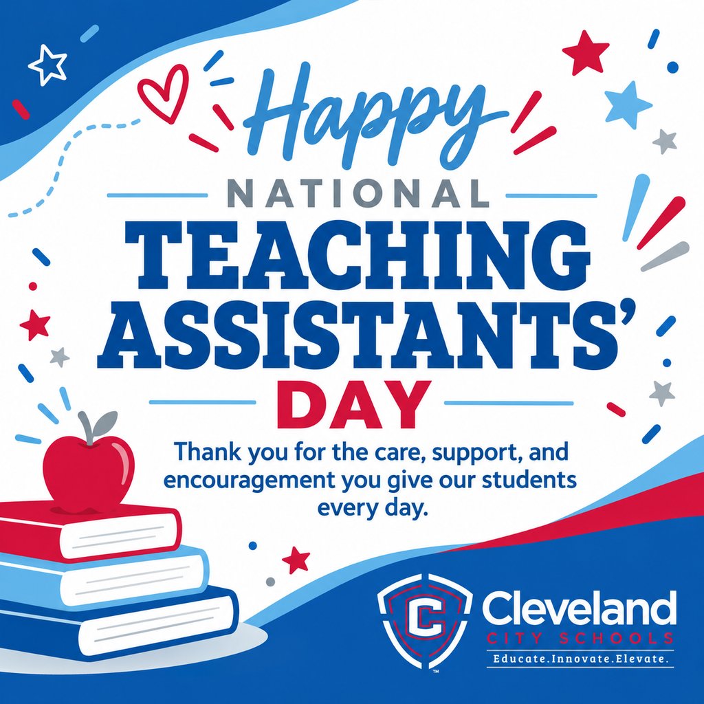 clevecityschool's tweet photo. Today, we celebrate our incredible teaching assistants! 💙 Thank you for the care, encouragement, and support you give our students and teachers each day. You make a difference in our classrooms and across CCS!

#BuildingChampions #BuildingCommunity #ChooseCleveland https://t.co/SBN050Gm9K