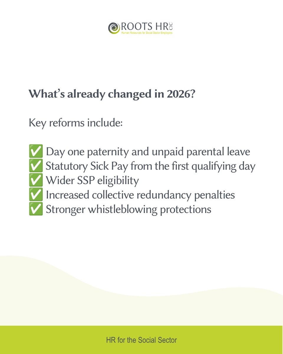 RootsHR's tweet photo. The Employment Rights Act is bringing significant changes for employers throughout 2026 and beyond.

Swipe through for some of the key changes and what they could mean for your organisation.

Read our blog below:
https://t.co/sdCHw4JnvU https://t.co/IctbtJPQpj