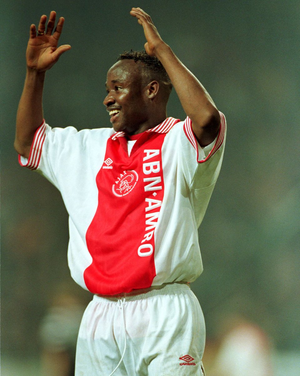 thecultballers's tweet photo. Happy birthday, Tijani Babangida.

The super fast winger from Nigeria scored one of the most memorable goals in Ajax's Champions League history, with barely a minute of extra time left to play.

On the 19th of March 1997, Ajax travelled to the Vicente Calderón for the second leg of the Champions League quarter-final against Atlético Madrid. The home game ended in 1-1 and the away game was tied at 2-2 deep into extra time.

Babangida picked up a deflected pass on the right edge of the penalty area, and with Atlético's goalkeeper rushing out to close him down, calmly lifted the ball over him and into the empty net in the 119th minute. Ajax held on to win 3-2 and advance to the semi-finals.

Babangida sprinted straight to the touchline afterward for a celebratory embrace with manager Louis van Gaal, the last warm moment between the two of them, before Van Gaal left the club for Barcelona that summer.

The streets remember Baba.✨