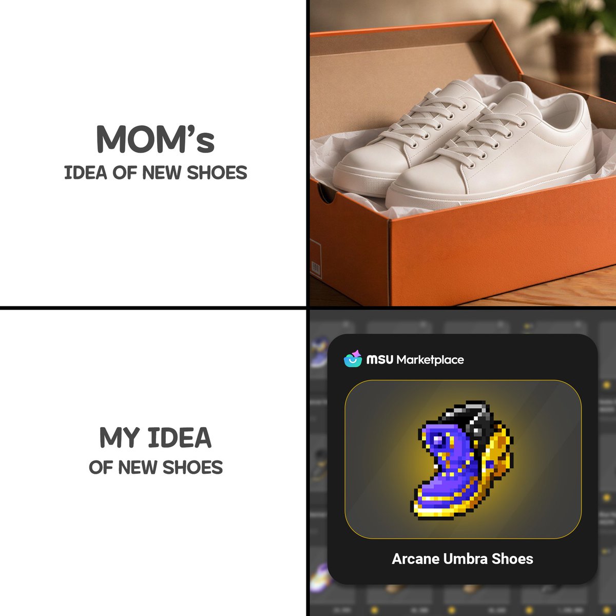 MaplestoryU's tweet photo. We clearly had different shoes in mind. https://t.co/G4WobjxC7k