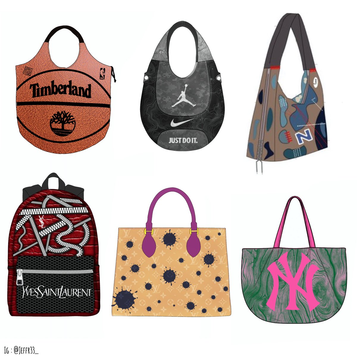 jeffr33_'s tweet photo. Not to brag, but I designed all these bags on my phone. https://t.co/VlxyWUO9ZY