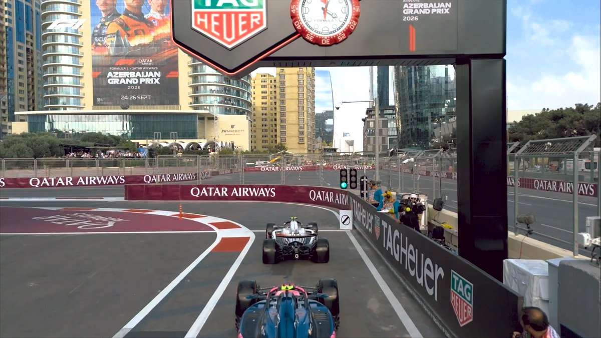 F1's tweet photo. 🟢 Q1 GREEN LIGHT 🟢

Qualifying in Baku is GO GO GO! 

#F1 #AzerbaijanGP https://t.co/h3K98JtBGh