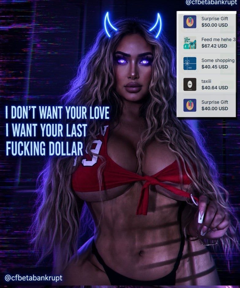 CFBetaBankrupt's tweet photo. I don't just want your love.

I wan't every last dollar, every last drop of sweat - your hard work and tears fueling my endless scam 😈

I am not good for you, I am only out for myself. I will manipulate you endlessly. 

Catfishaddict scambrat paypig pornaddict humanatm gooner https://t.co/8K2z5IJiOM
