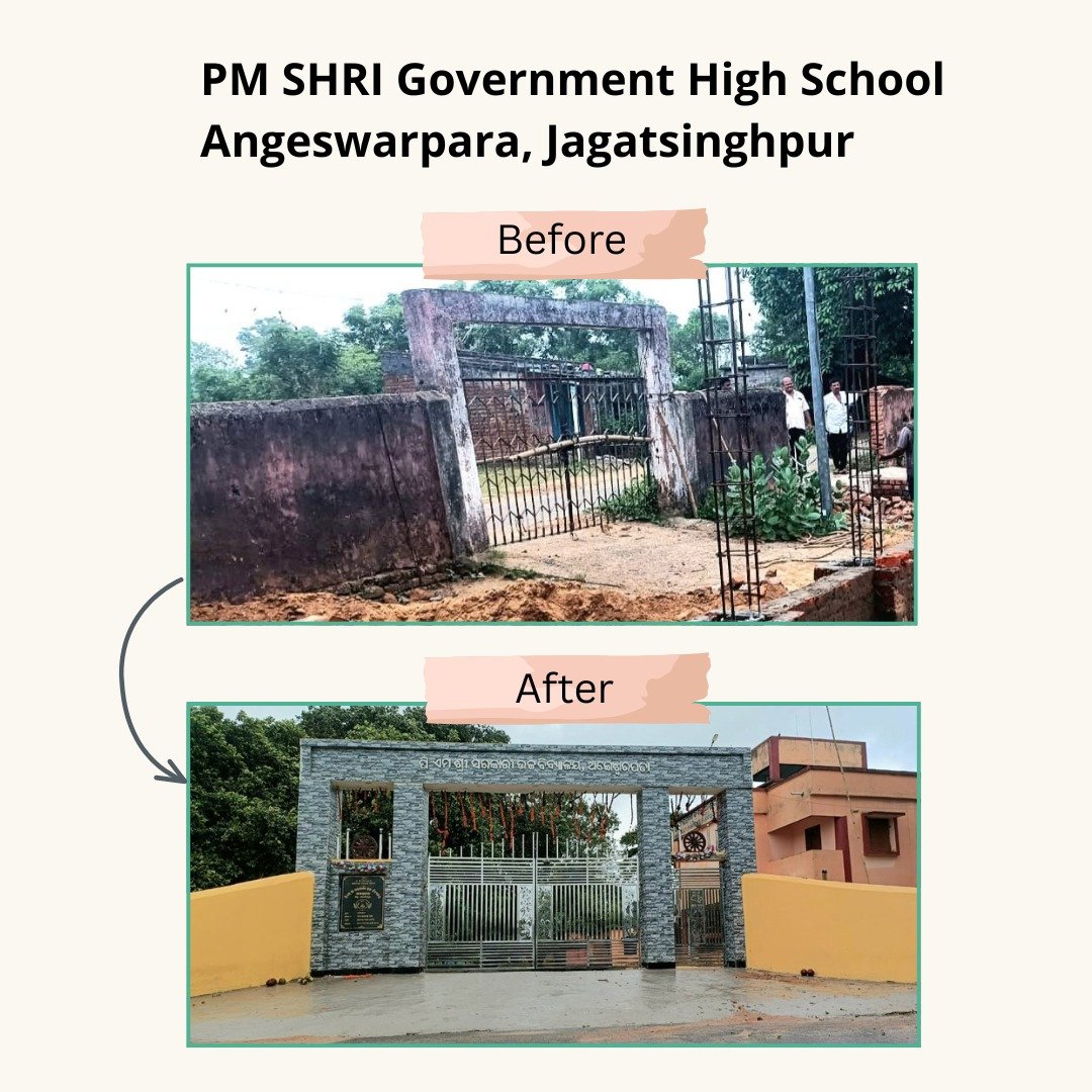 PSSOdisha's tweet photo. From a simple entrance to an iconic gateway, the school gate of PM SHRI Government High School, Angeswarpara, Jagatsinghpur now reflects the glory, heritage and pride of its institution.
#AlumniConnection #TransformingEducation #SchoolDevelopment 
@SMEOdisha @OSEPA_Official https://t.co/jjVhAgCXAK