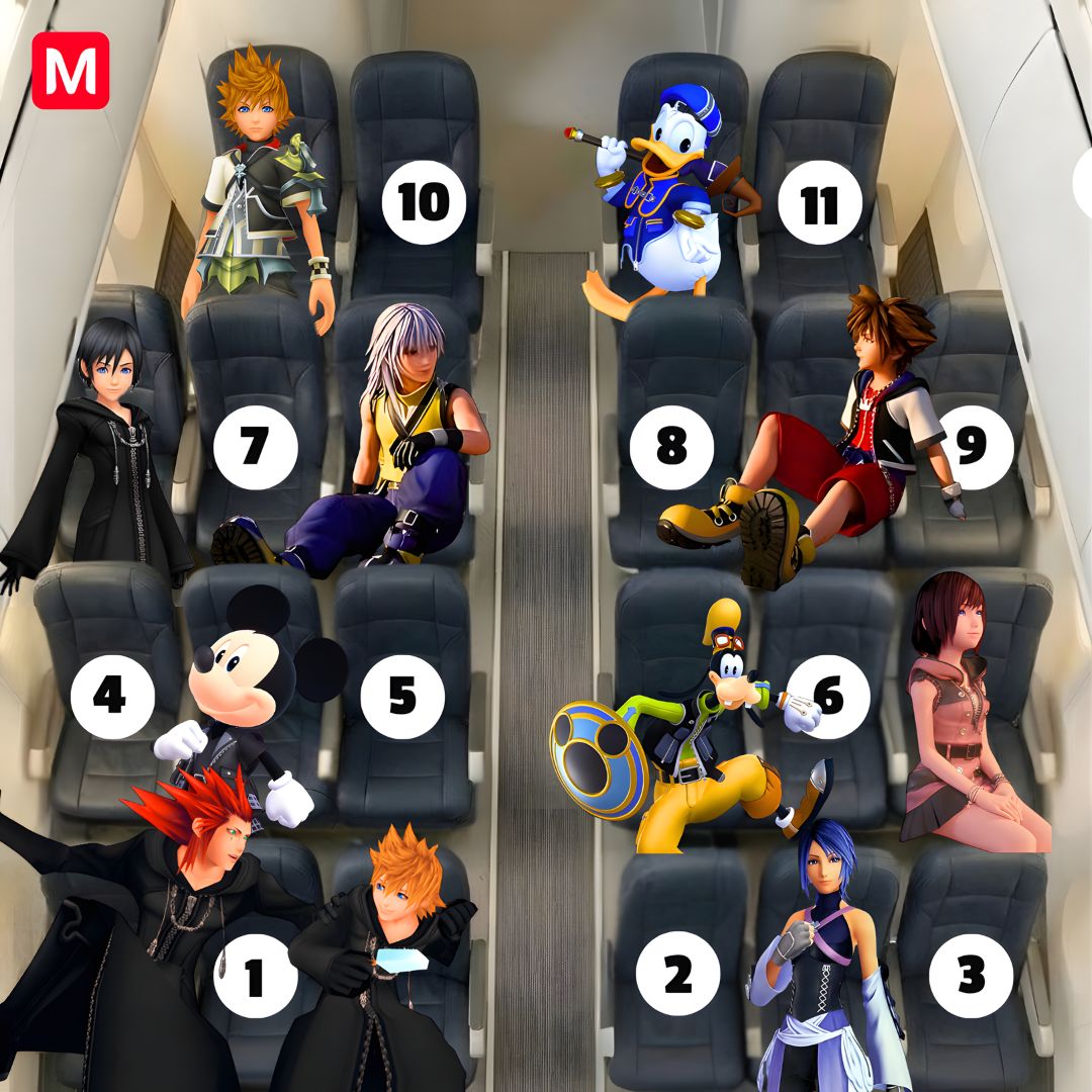 mecchaJP's tweet photo. Where are you sitting on the Kingdom Hearts plane? 🗝️

Pick your seat and your travel companions. ✈️

What number are you choosing?

#KingdomHearts #KH #KH4 #Sora #Roxas https://t.co/bj1PUilxYf