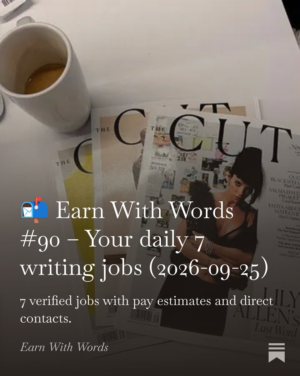 WordsPayWell's tweet photo. 7 fresh writing jobs. Verified leads. Free daily newsletter.
SEO Writer + Bid Writer + Outdoor Writer + Fashion Writer + Arabic Copywriter + Copywriter + Content Lead.
Read Issue #90 → https://t.co/iQvwYJSiXT
#FreelanceWriting #CopywriterJobs https://t.co/hSK6LXeSSK