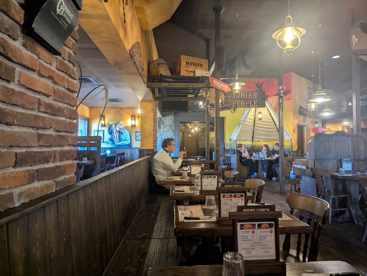 OldGuyWanders's tweet photo. I am having lunch in an old wild West themed restaurant in France. I'm going to risk the tacos. So far, the beer is delicious! https://t.co/bu7ZQhZ8XS