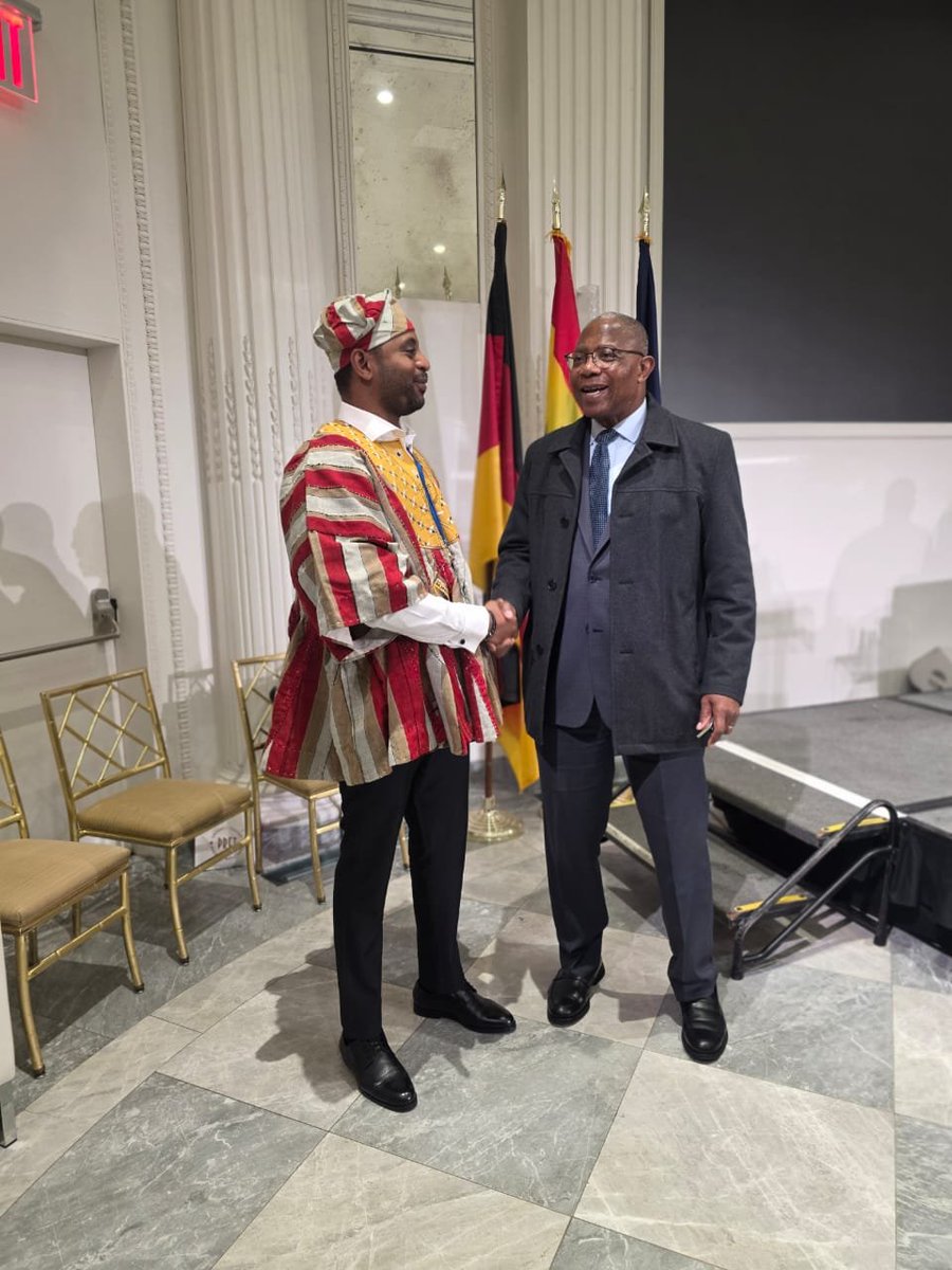 DohaGhana's tweet photo. 🇬🇭 A Moment of Connection and Ghanaian Pride

A beautiful moment of camaraderie and Ghanaian pride as our Deputy Head of Mission, Mr. Abdulwahab Ali Wadey, shares a warm exchange with Deputy Head of Mission of USA, Mr. Ben Dotsei Malor, during a recent engagement.

From diplomacy to culture, moments like these reflect the spirit of service, fellowship and pride that continues to define Ghana’s diplomatic representation. 🇬🇭🤝🏾

#GhanaEmbassy #GhanaUSA #GhanaianExcellence #Diplomacy #GhanaianCulture #GhanaianPride