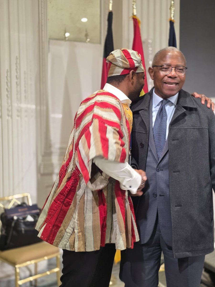 DohaGhana's tweet photo. 🇬🇭 A Moment of Connection and Ghanaian Pride

A beautiful moment of camaraderie and Ghanaian pride as our Deputy Head of Mission, Mr. Abdulwahab Ali Wadey, shares a warm exchange with Deputy Head of Mission of USA, Mr. Ben Dotsei Malor, during a recent engagement.

From diplomacy to culture, moments like these reflect the spirit of service, fellowship and pride that continues to define Ghana’s diplomatic representation. 🇬🇭🤝🏾

#GhanaEmbassy #GhanaUSA #GhanaianExcellence #Diplomacy #GhanaianCulture #GhanaianPride