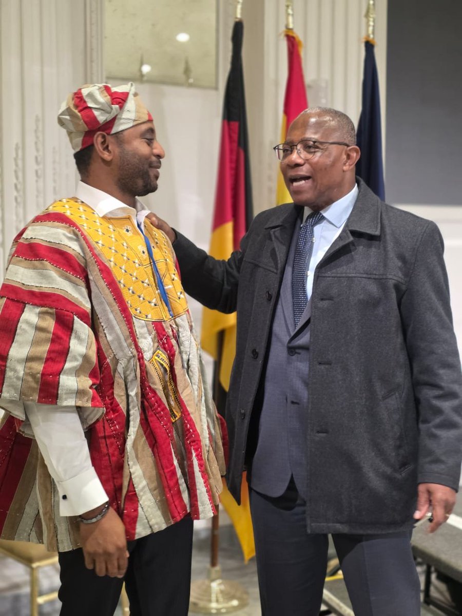 DohaGhana's tweet photo. 🇬🇭 A Moment of Connection and Ghanaian Pride

A beautiful moment of camaraderie and Ghanaian pride as our Deputy Head of Mission, Mr. Abdulwahab Ali Wadey, shares a warm exchange with Deputy Head of Mission of USA, Mr. Ben Dotsei Malor, during a recent engagement.

From diplomacy to culture, moments like these reflect the spirit of service, fellowship and pride that continues to define Ghana’s diplomatic representation. 🇬🇭🤝🏾

#GhanaEmbassy #GhanaUSA #GhanaianExcellence #Diplomacy #GhanaianCulture #GhanaianPride