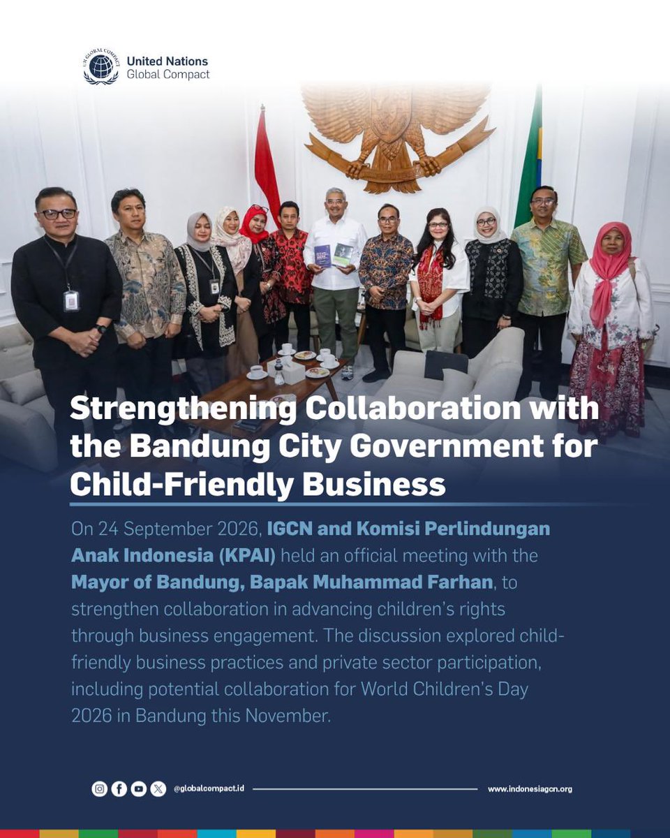globalcompactid's tweet photo. Strengthening Collaboration with the Bandung City Government for Child-Friendly Business
#IGCN #UNGlobalCompact #UnitingBusiness https://t.co/dKzSTH4RIY