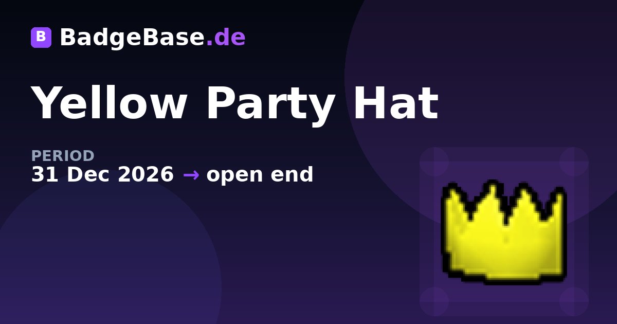 BadgeBaseDE's tweet photo. New global Twitch Badge: Yellow Party Hat

This badge was awarded to people who viewed the official 2026 RuneFest livestream for one hour. It was added to promote the RuneScape Franchise's RuneFest event. https://t.co/REBVWaPbT9
