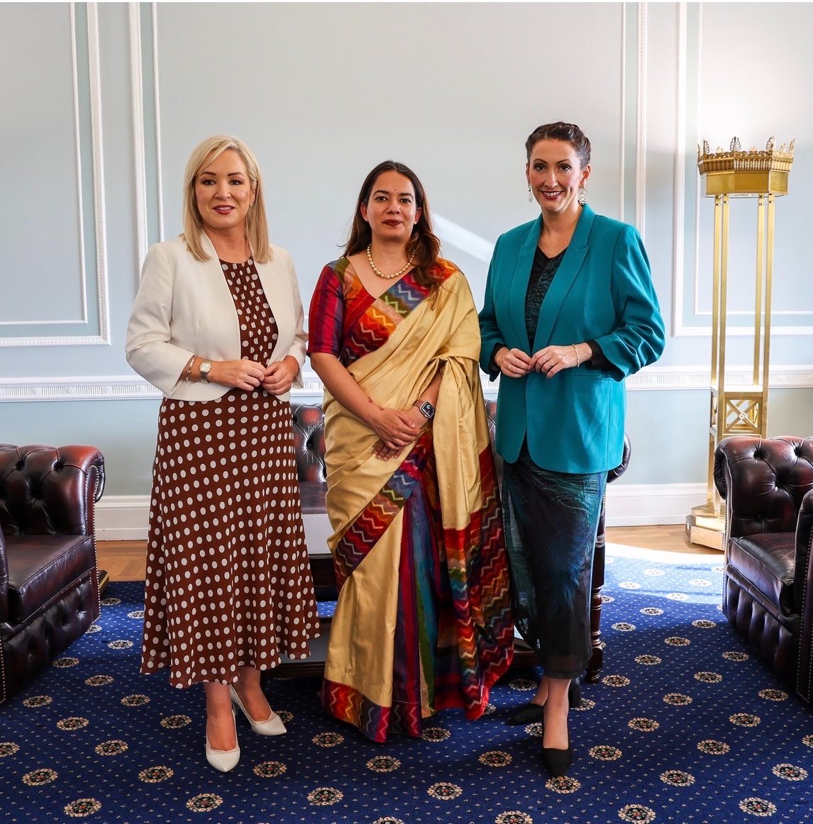 niexecutive's tweet photo. First Minister Michelle O’Neill and deputy First Minister Emma Little-Pengelly have met with Kiran Khatri, the first Consul General of India in Belfast.  The First Minister and deputy First Minister congratulated her on her appointment and discussed a range of issues of mutual interest including opportunities to further strengthen links between NI and India.