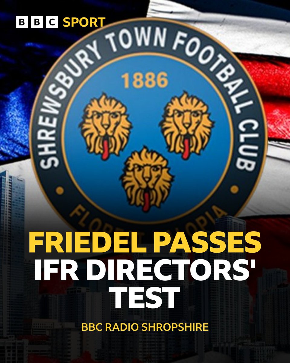 BBCShropSport's tweet photo. 🚨 BREAKING - Takeover latest 🚨

Former Premier League goalkeeper Brad Friedel passes Independent Football Regulator Directors' test

Friedel is part of the American consortium led by Scott Davidson hoping to purchase Shrewsbury Town

The club say "The latest approval represents another step forward in the proposed takeover process"

#Salop | #BBCFootball