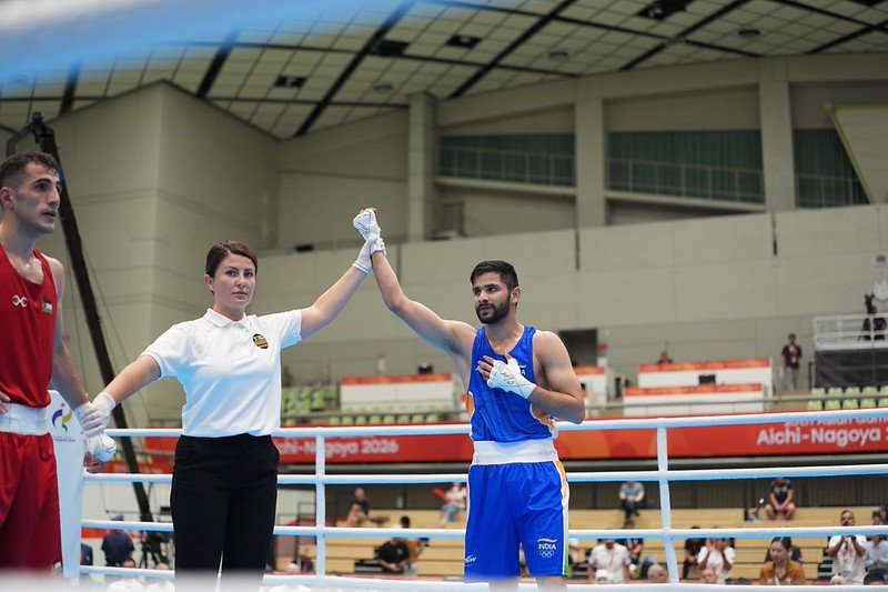 BFI_official's tweet photo. Glimpses from Sachin’s match at the 2026 Asian Games today. 🥊🇮🇳

📷: Asian Boxing

#IndianBoxing #2026AsianGames https://t.co/XiCruSd66U