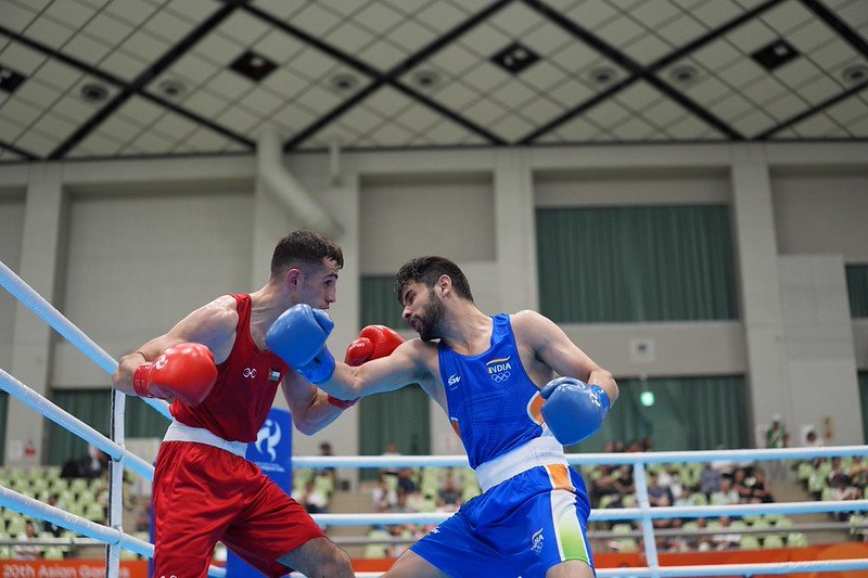 BFI_official's tweet photo. Glimpses from Sachin’s match at the 2026 Asian Games today. 🥊🇮🇳

📷: Asian Boxing

#IndianBoxing #2026AsianGames https://t.co/XiCruSd66U