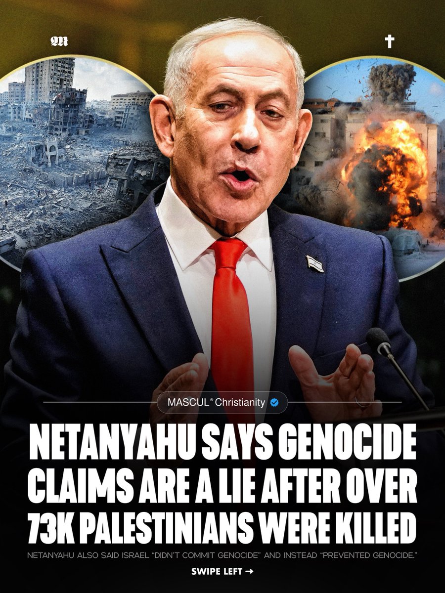masculchristian's tweet photo. Benjamin Netanyahu rejected genocide accusations at the UN, calling them “the greatest lie of the century” and saying Israel had “prevented genocide.” More than 73,000 Palestinians have been reported killed during the war. UN bodies have documented grave violations. Christians should continue to pray for innocent Palestinians and for peace.