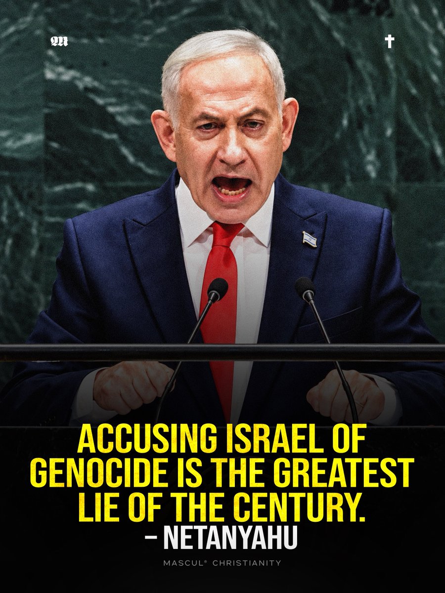 masculchristian's tweet photo. Benjamin Netanyahu rejected genocide accusations at the UN, calling them “the greatest lie of the century” and saying Israel had “prevented genocide.” More than 73,000 Palestinians have been reported killed during the war. UN bodies have documented grave violations. Christians should continue to pray for innocent Palestinians and for peace.