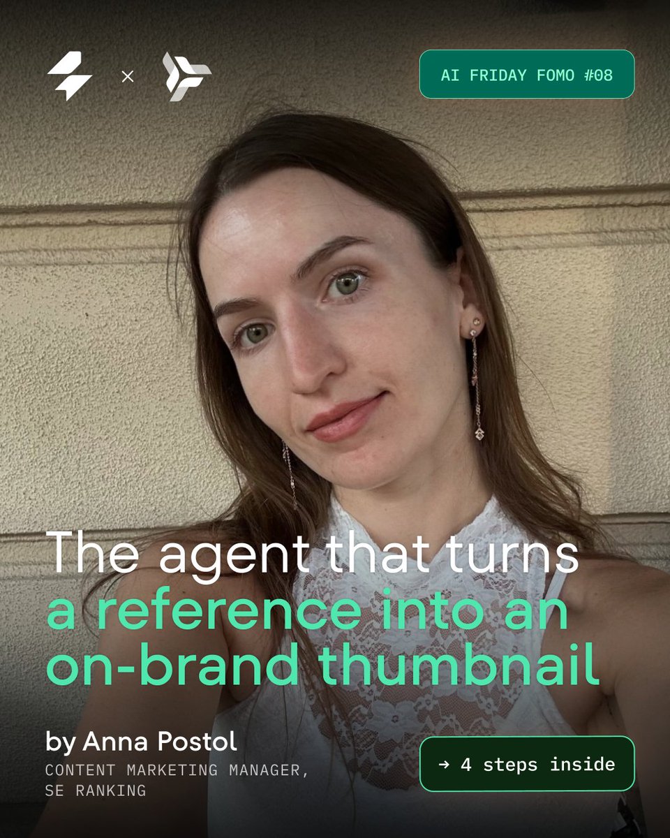 PlanableApp's tweet photo. Your thumbnail is the ad for your video. The design part is quick. Rebuilding the brand elements from scratch is what eats the time.

Welcome to AI Friday FOMO #08, our first design edition.

This one was built by Anna Postol, our Content Marketing Manager. It turns a reference into an on-brand YouTube thumbnail, so the brand work is done before anyone opens a design file.

Here's how it works:

→ @figma holds the on-brand component library: the repeatable parts of our thumbnails, frames, type, colors, layouts, turned into a reusable kit so the brand rules live in one place
→ For a new video, you feed it a reference: the idea, the vibe, the direction. That's the only input it needs
→ @claudeai applies our thumbnail system and builds the design from that library, so it's on-brand by default, not a blank canvas someone has to police
→ The finished thumbnail lands in @SlackHQ. A person picks, tweaks, or approves

Why it matters: design consistency usually depends on one person remembering every rule, every time. Move the rules into a component library and the consistency stops being a memory test, it's just how the output comes out. The agent does the build. A human still makes the call on what ships.

And it's not only for video teams. Any team that makes the same kind of asset over and over, social, ads, decks, thumbnails, can turn its repeatable parts into a kit and get the same on-brand speed.

All 4 steps are in the carousel.

Want to try this one yourself? Turn your most-used thumbnail elements into one reusable kit. That's where the on-brand speed comes from.

Same series, every Friday.