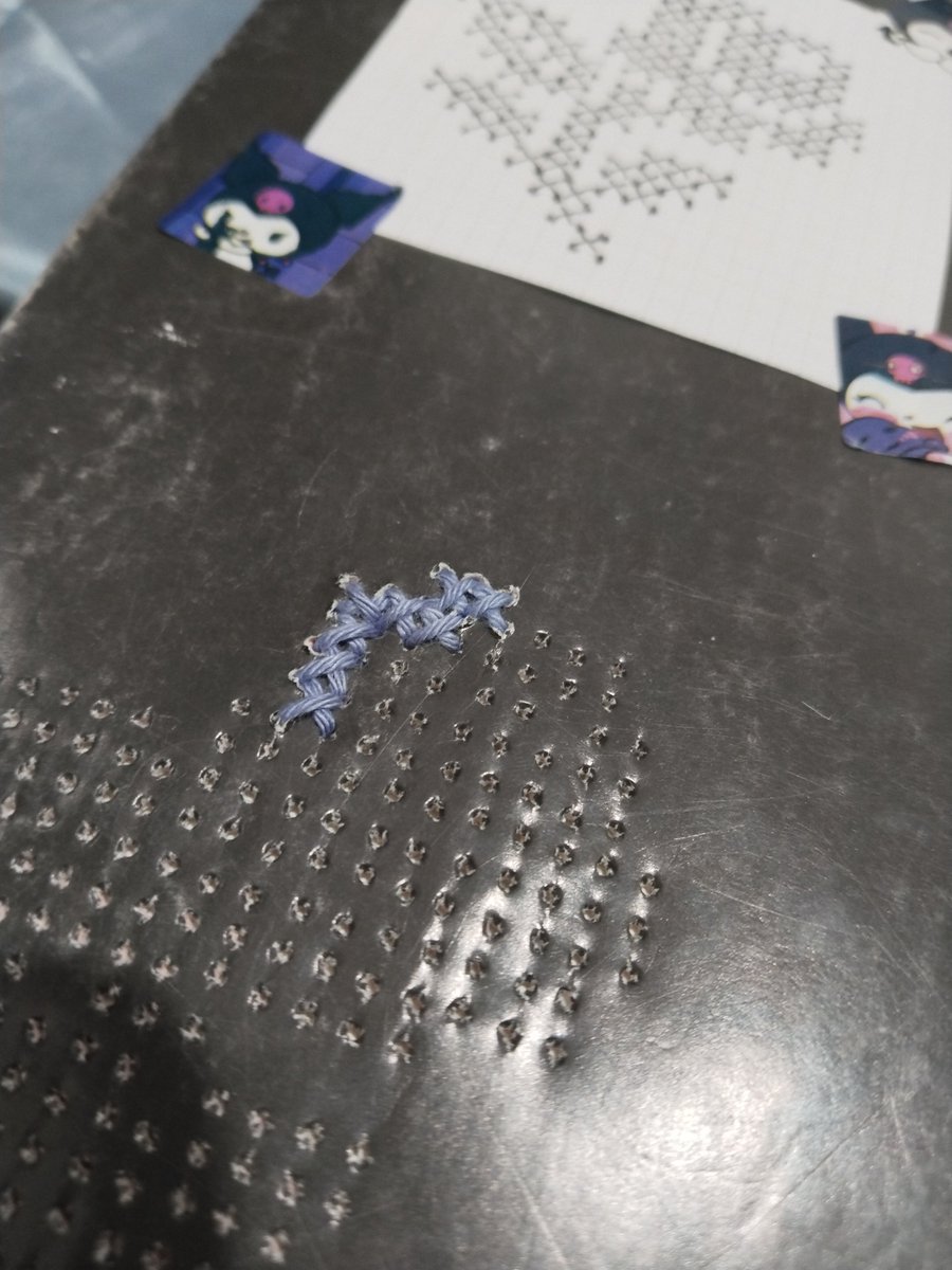 lorewhispr's tweet photo. nyobain cross stitch di journal lama ku pake alat seadanya, ternyata susah 😭. aku ga tau cara masukkin benangnya gimana 😭🤍 https://t.co/hJhDCHkqVr