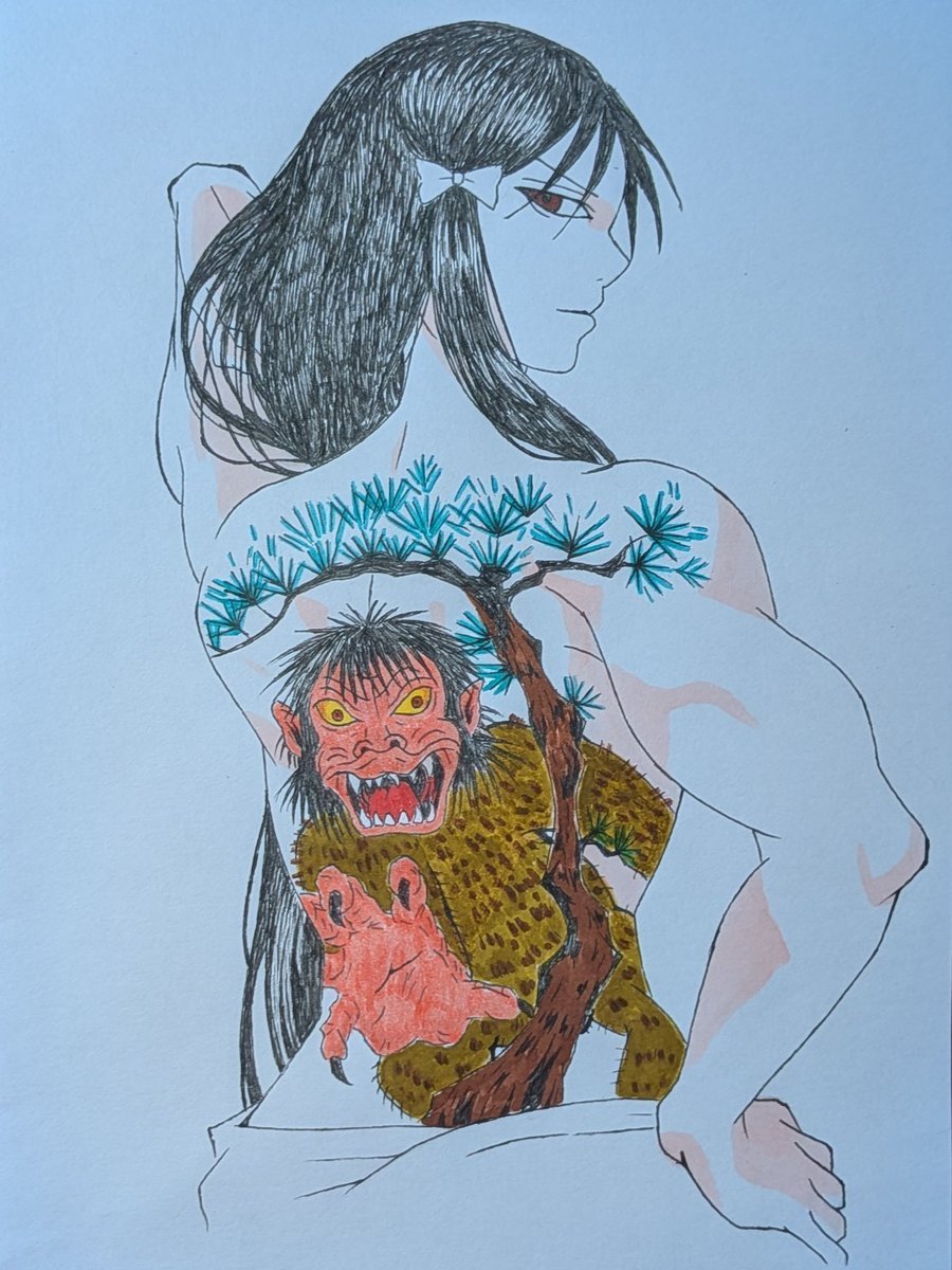 xiao_he34964's tweet photo. #ぬらりひょんの孫
#牛鬼
#狒々

注意，背中に入れ墨描写あります。 https://t.co/RCduJien39