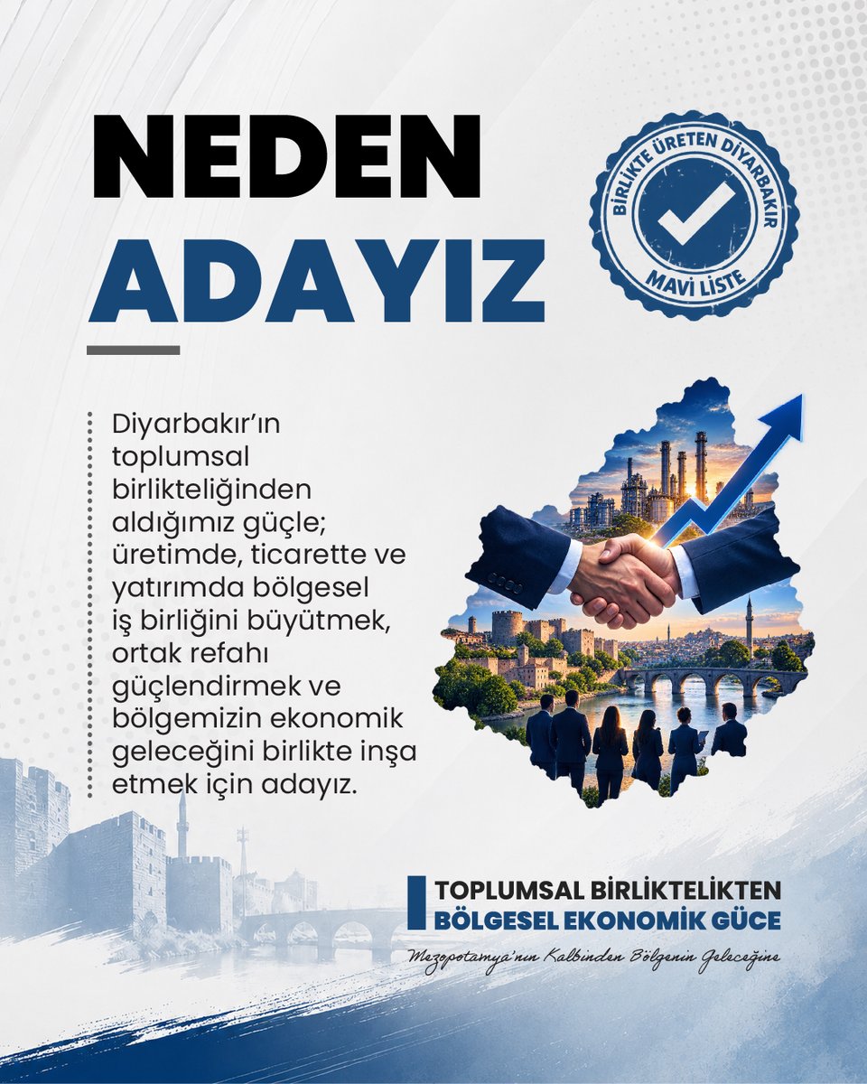 Mavi_liste's tweet photo. Neden Adayız?

Diyarbakır’ın toplumsal birlikteliğinden aldığımız güçle; üretimde, ticarette ve yatırımda bölgesel iş birliğini büyütmek, ortak refahı güçlendirmek ve bölgemizin ekonomik geleceğini birlikte inşa etmek için adayız. https://t.co/wtvG6GiMul