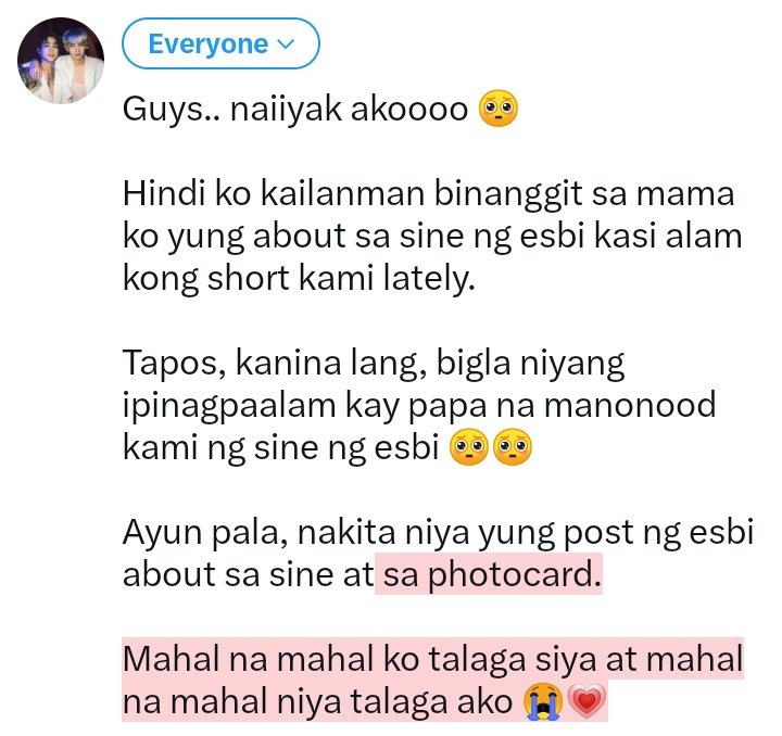 JAH14JCS's tweet photo. Tapos sabi pa niya, "Ayan na, pinagpaalam na kita sa papa mo. Alam kong gusto mo eh. Pambawi na yan sa stress mo sa school mo" 🥺😭

Pag-iipunan ko talaga 'to 😭😭🙏🏻

Alam na alam talaga nila kung gaano ko kamahal SB19 🥺 HUHU NAIIYAK TALAGA K LIEK LEHJIT https://t.co/m6hjuhga7J