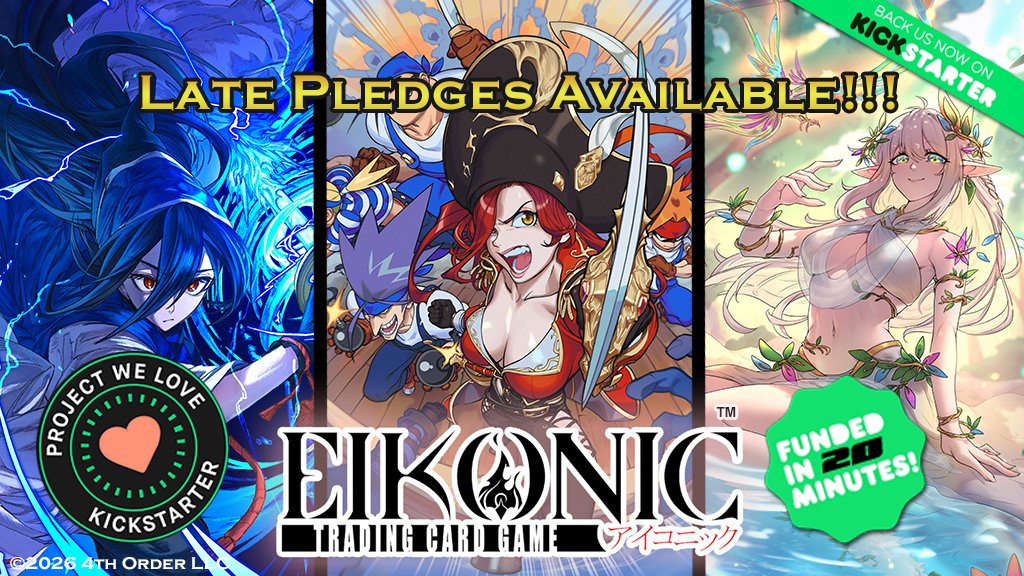 EikonicTCG's tweet photo. Just learned about Eikonic and missed the campaign? Not a problem! 

 Late pledges are available and you'll still be able to get our campaign-exclusive rewards!!! 

Don't miss your second chance!  (link in the comments)  #indiedev #tcg #art #tabletopgames #cardgame https://t.co/DNlsmq7CPN