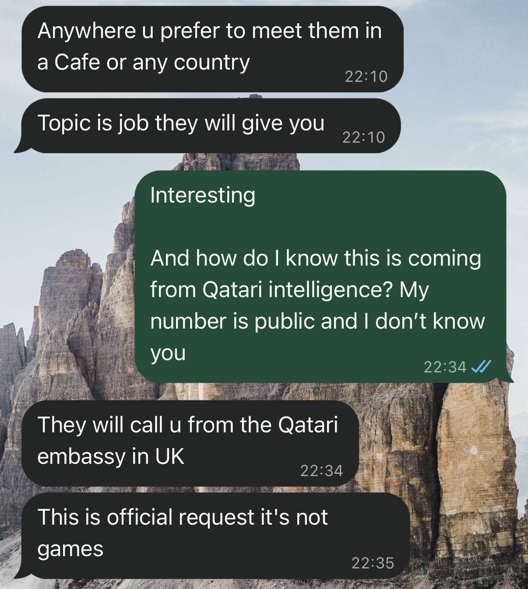 Lordmiles's tweet photo. Some indian is pretending to be Qatari intelligence trying to recruit me 😭🥀 https://t.co/74NItGe17M
