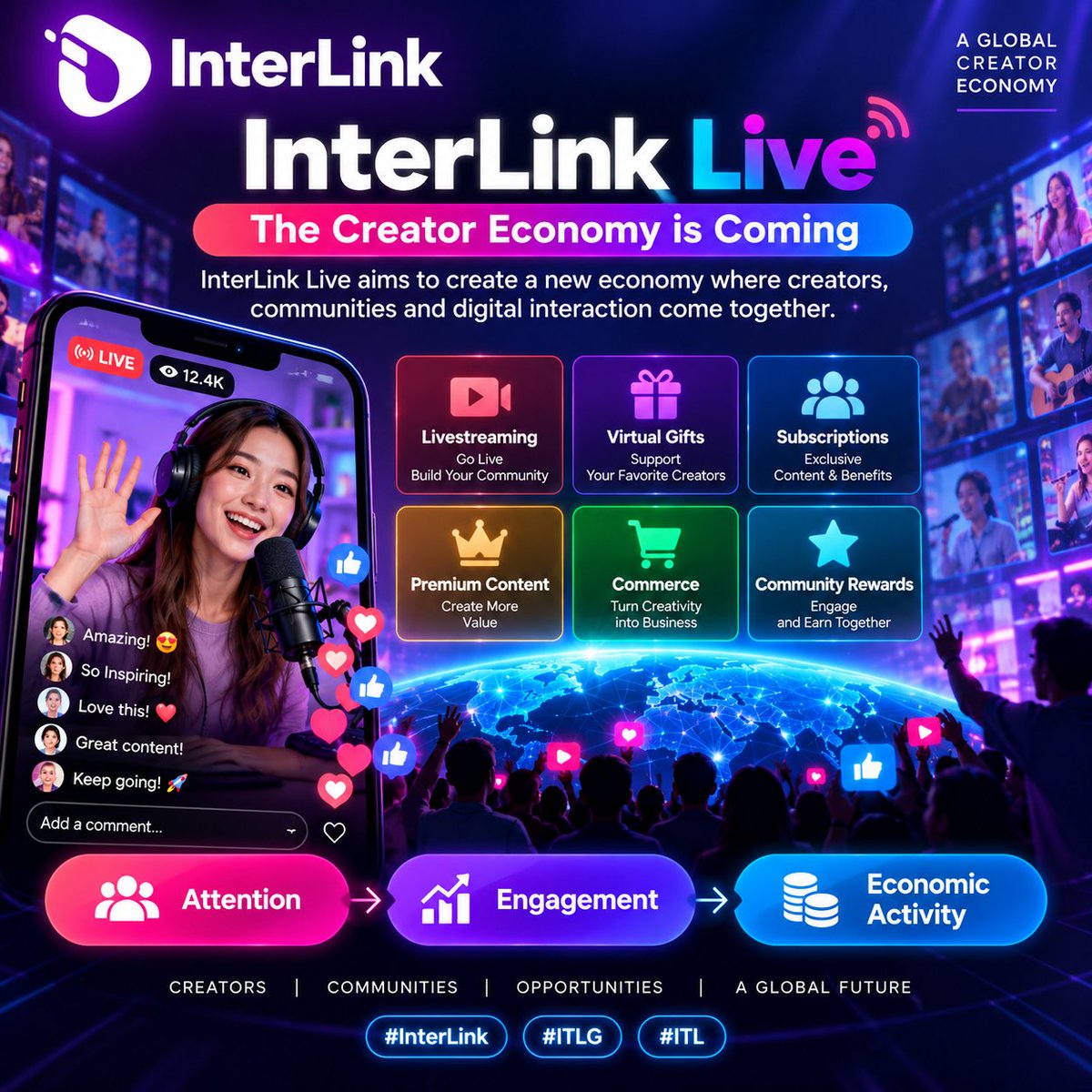 Naveenroyr's tweet photo. 🎥 InterLink Live — The Creator Economy is Coming

InterLink Live aims to create a new economy where creators, communities and digital interaction come together.

Livestreams, virtual gifts, subscriptions

Attention → Engagement → Economic Activity 🚀

#InterLink #ITLG #ITL https://t.co/hZjp4dQ7QH