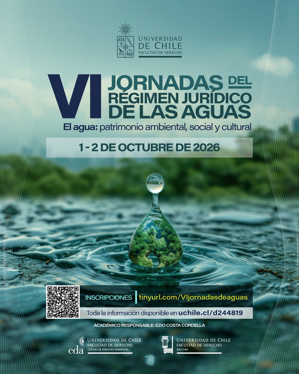 derechouchile's tweet photo. Este próximo jueves y viernes se realizarán las VI Jornadas del Régimen Jurídico de las Aguas. ¡Les invitamos a participar! Más información: https://t.co/CYjC99UkpC https://t.co/bmgMWfGLed
