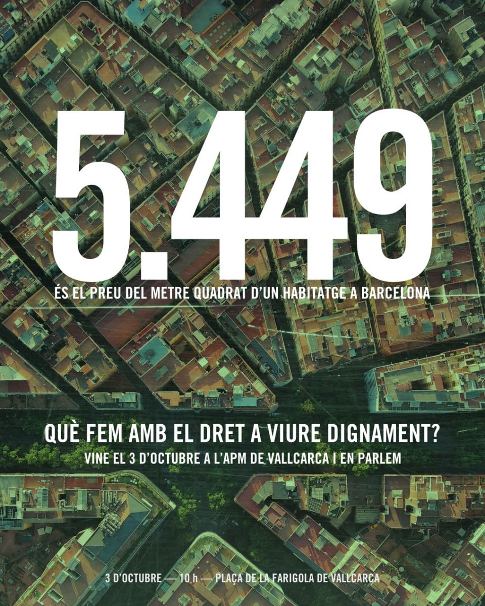 apmbarcelona's tweet photo. La mercantilització extrema de l'habitatge ens redueix a una nosa a ser expulsada.

Però no marxarem dels nostres barris: ens quedem per a seguir vivint i defensant la Ciutat Veïnal.

II Assemblea Popular Municipalista
🗓 Dissabte 3 d'octubre 10h - Vallcarca. https://t.co/WdLrLp5UIs