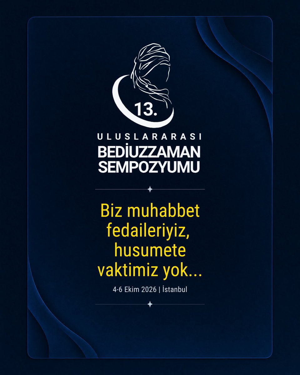 iikvorg's tweet photo. "Biz muhabbet fedaileriyiz, husumete vaktimiz yok..."
13. Uluslararası Bediüzzaman Sempozyumu
Tarih: 4-6 Ekim 2026
Yer: İstanbul Taksim AKM
Detaylı Bilgi: https://t.co/DKqoWTDhzE https://t.co/WNF93vrUF1