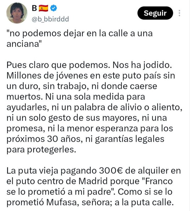 derbilbao's tweet photo. La derecha tuitera podría haber respondido al unísono "terrible lo de la anciana, esto ocurre tras 8 años de Gobierno del PSOE".

En su lugar ha convocado un concurso de tontos de pueblo por ver quién la suelta más gorda. El premio será hacer un cameo en la próxima de Torrente. https://t.co/ZrwrHa3NwQ