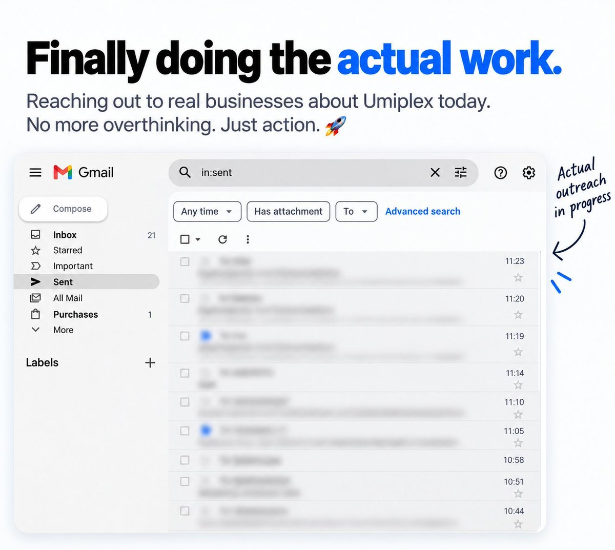 marwenbuilds's tweet photo. Finally doing the actual work.

Less tweaking. Less overthinking.

Today I’m finding real businesses, reaching out manually, and trying to get Umiplex in front of potential customers.

Building is comfortable. Selling is the part I’ve been avoiding. https://t.co/Rp9rkIxNQt