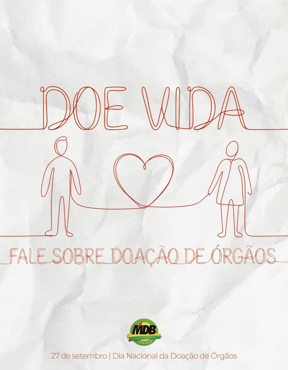 mdbnosenado's tweet photo. No Dia Nacional da Doação de Órgãos, lembramos que um gesto de solidariedade pode dar uma nova chance a quem espera por um transplante.
No Brasil, a autorização da família é necessária. Por isso, converse com seus familiares sobre o desejo de ser doador. 💚
#MDB #MDBnoSenado https://t.co/6Zpbz46F5j