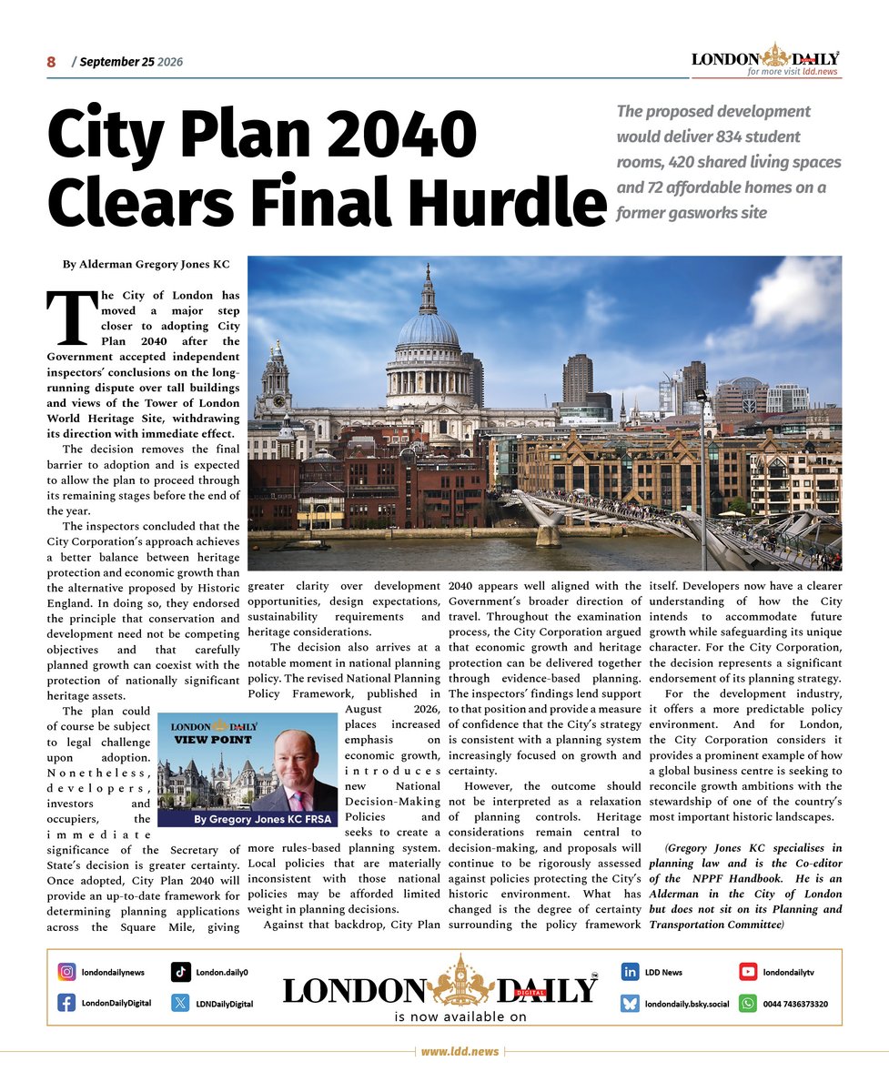 LDNDailyDigital's tweet photo. City Plan 2040 Clears Final Hurdle - Article by @GregoryJonesCC  in London Daily - https://t.co/DuP5XPpm5y @cityoflondon https://t.co/q8KJVhbUn2