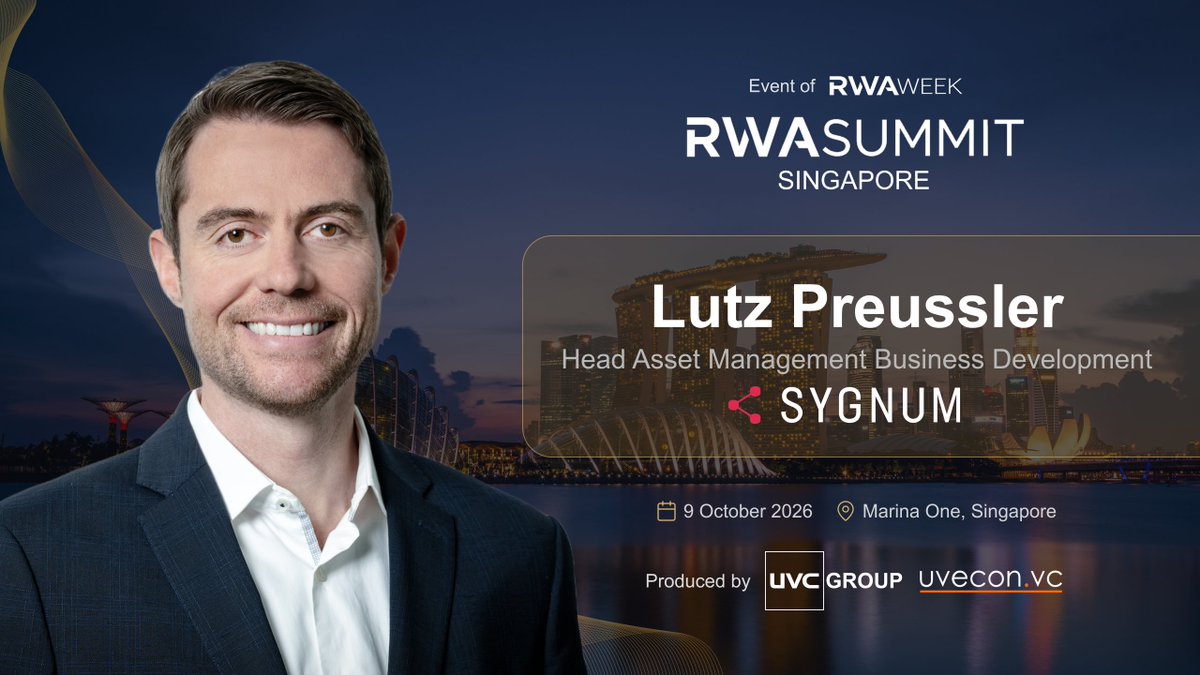 rwasummitglobal's tweet photo. Lutz Preussler, Head Asset Management Business Development at Sygnum, joins @rwasummitglobal   SINGAPORE 🇸🇬

Lutz drives asset management business development at @sygnumofficial, a global digital asset banking group, while also serving as an advisor to digital securities infrastructure provider @obligatecom . He focuses on expanding institutional access to digital assets and bridging institutional capital with regulated market infrastructure.     

With a career built at the intersection of traditional and digital finance, Lutz previously held key distribution roles at BlackRock and Muzinich & Co., delivering traditional and alternative investment solutions to institutional investors. He holds a Master in Banking and Finance from the University of St. Gallen (HSG) and leads the MBF-HSG Alumni Club.     

He will speak about institutional digital asset banking, tokenized asset management, and bridging traditional finance capital with regulated digital securities infrastructure.

• When: 9 October 2026 | 09:00 - 18:00 SGT 
• Where: Marina One, 5 Straits View (5-min walk from Marina Bay Sands)  

👉 Register now to hear insights from our speakers: https://t.co/lof4x0hFjS 

✍️ @rwasummitglobal Strategic Partners: @LynxcapDeFi | @dydxfoundation | @investax | @IxsFinance | @TheoriqAI | https://t.co/mnDbgbwEND 

 🤝 @tokenisedglobal VIP Summit Co-host: @TRMLabs 

🙌  THE DEALFLOW Co-host: https://t.co/qCBFDaWjI9 

 •  Powered By: @UveconVC | @rwaweek series production  •