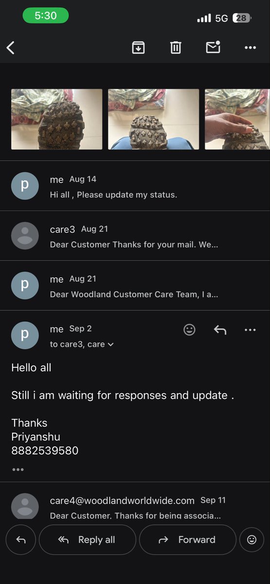 sp20131's tweet photo. @WoodlandWorld @WoodlandCEO @WoodlandIndia  It has now been almost 2 months, despite repeated follow-ups and emails to customer care.

#Woodland #CustomerService #WoodlandShoes #ConsumerComplaint https://t.co/2q1ICgYHrU