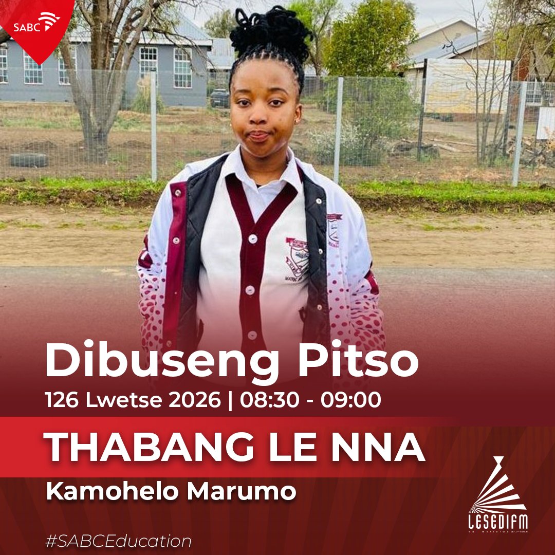 LesediFM's tweet photo. #SABCEducation le Kamohelo Marumo.
๐ค Re bua le Dibuseng Pitso ho #TeenZone
#LesediFM
๐: 086 000 3084
๐ฒ: 079 758 5066
๐: https://t.co/4WGalUn8tj https://t.co/FwCbsBeuqV