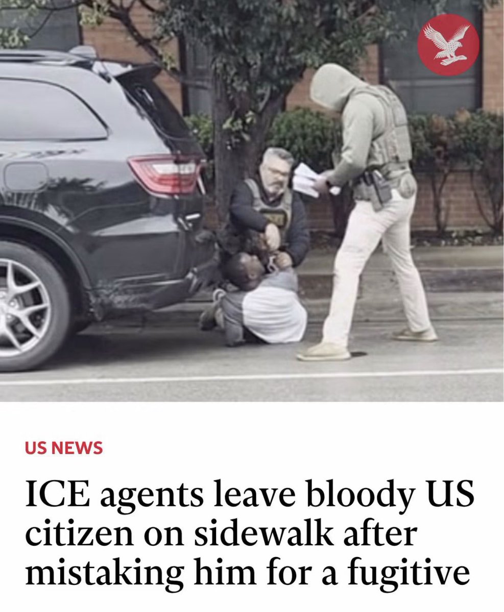 AnnieForTruth's tweet photo. A U.S. citizen was left bloodied and hospitalized after ICE mistook him for a fugitive and pinned him to the ground to handcuff him. 🤬 https://t.co/FVvbp5kvmZ https://t.co/u565NzA0hR