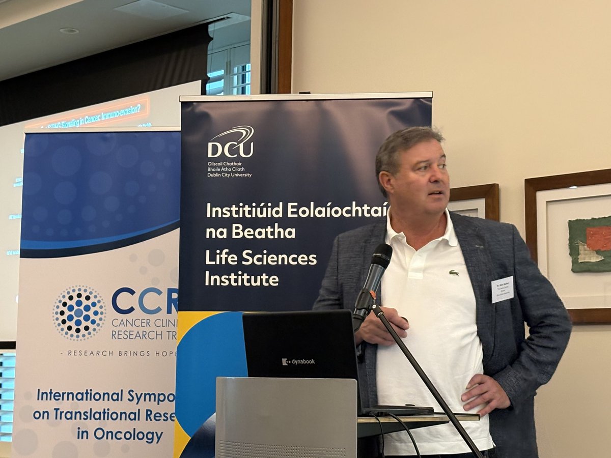 coileain's tweet photo. Our Friday Keynote speaker Prof Glen Barber, Ohio State University, speaking on the STING pathway in cancer @CCRTIreland @ProfJohnCrown @DCU_LSI #TransOncXIX https://t.co/T8Iva83urz