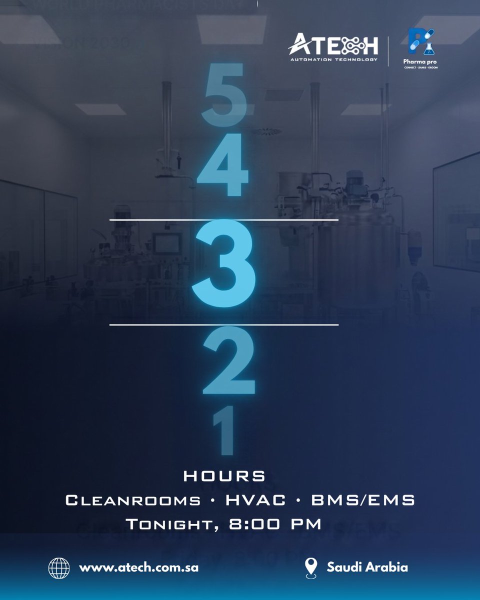 atech_saudi's tweet photo. While we celebrate the world pharmacist day, we're also getting ready for tonight's conversation on cleanroom performance, HVAC, BMS/EMS.
باقي بضع ساعات، ونحكي عن ليش بعض الـCleanrooms تنجح في الـQualification وتواجه تحديات وقت التشغيل الفعلي. 
#Atech #Cleanroom #SaudiArabia https://t.co/RnIa9HIGZf