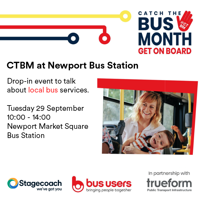 StagecoachWales's tweet photo. Join us on Tuesday 29th September, 10am - 2pm at Newport Bus Station with @BusUsersUK! Whether you're a regular bus user or curious about local bus services, stop by for a chat. We'd love to see you there! π https://t.co/UJHsbln0ma