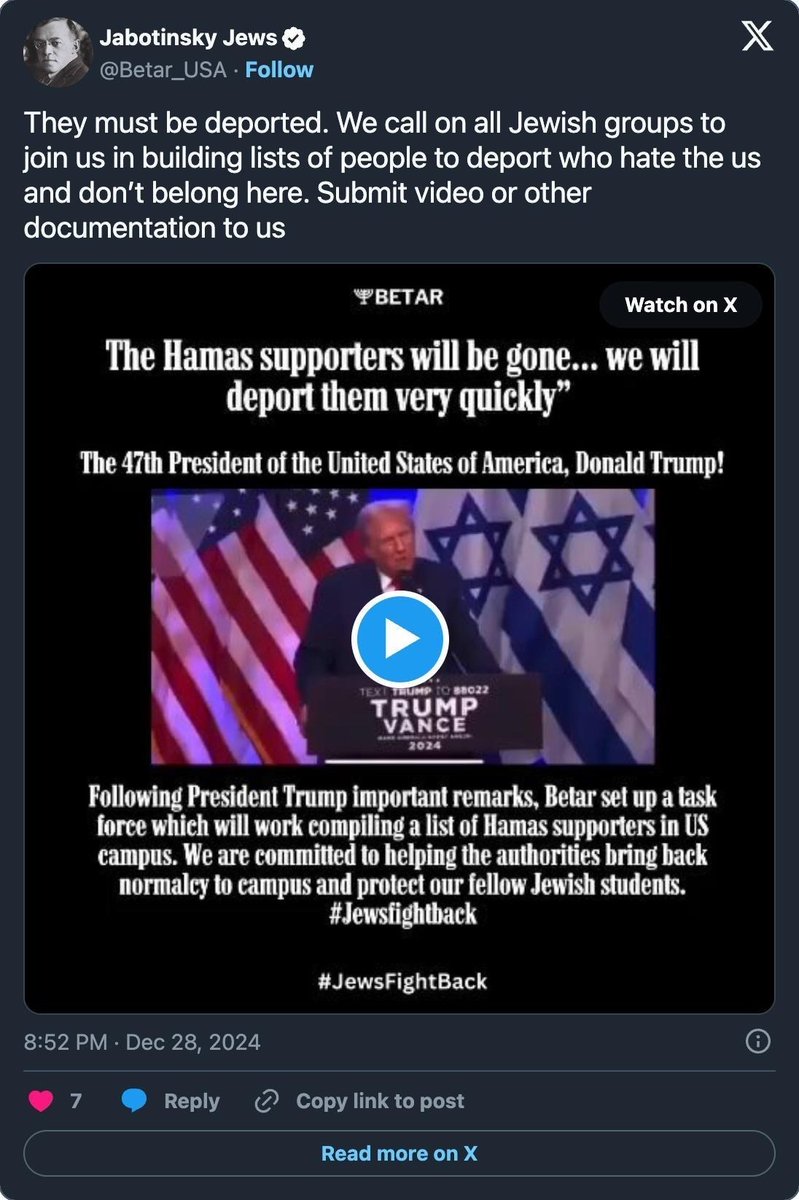 Wallface's tweet photo. This is what the forecasts are for. @Betar_USA shows up at the flagged protests, films the crowd, and sends the names to Israel's Interior Ministry:
American Jews who support Palestine get banned from Israel, and deported if they're already there. https://t.co/WDD1UrYNTg
