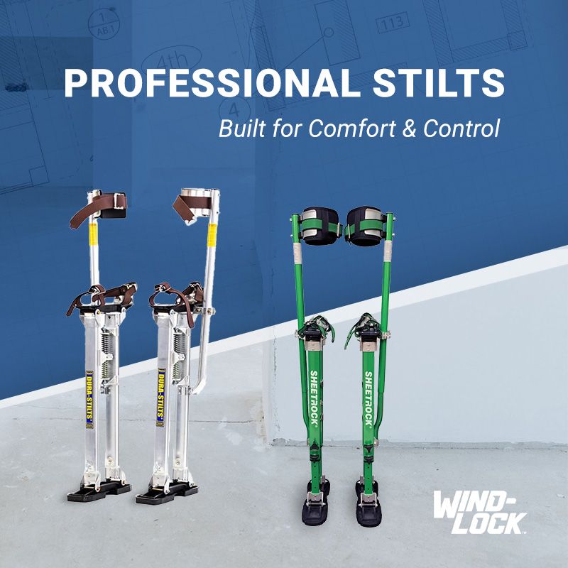 windlock's tweet photo. Featuring industry-leading brands like Dura-Stilt and USG, Wind-lock’s professional stilts are built to deliver the stability, comfort, and durability contractors rely on for drywall, painting, and finishing work. 
https://t.co/waAmhDNo74 https://t.co/pjcEZbLF2l