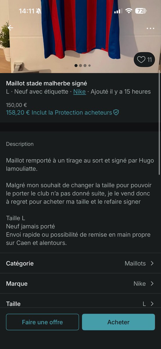 VoDsKy_Benji's tweet photo. Donc lui il remporte un maillot (gratuit du coup hein), veut changer de taille mais mets en vente celui la à 150€ ? Un maillot floqué c’est 109€ à la boutique https://t.co/PdxmeZViBo