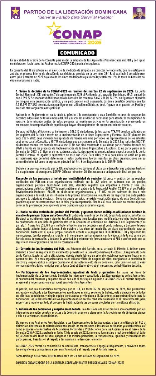 PLDenlinea's tweet photo. #DelPartidoPLD | COMUNICADO https://t.co/zsJCSer6wR